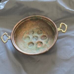 Antique Copper Egg Poacher Pan with Brass Handles